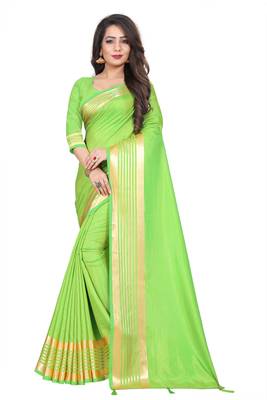 Light green plain silk saree with Blouse Unstitched 1