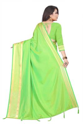 Light green plain silk saree with Blouse Unstitched 2