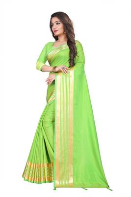 Light green plain silk saree with Blouse Unstitched 3