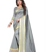 Grey plain silk saree with Blouse Unstitched