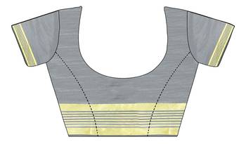 Grey plain silk saree with Blouse Unstitched 4