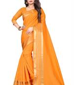 Yellow plain silk saree with Blouse Unstitched