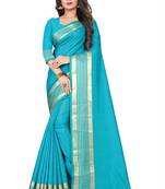 Blue plain silk saree with Blouse Unstitched