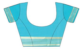 Blue plain silk saree with Blouse Unstitched 4