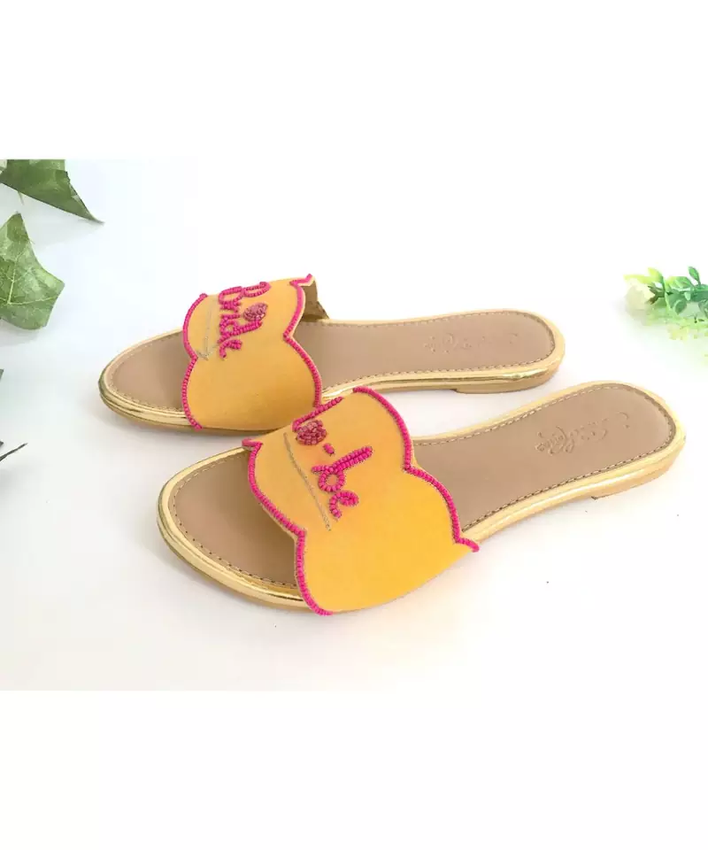 yellow leather Bride To Be  flats footwear