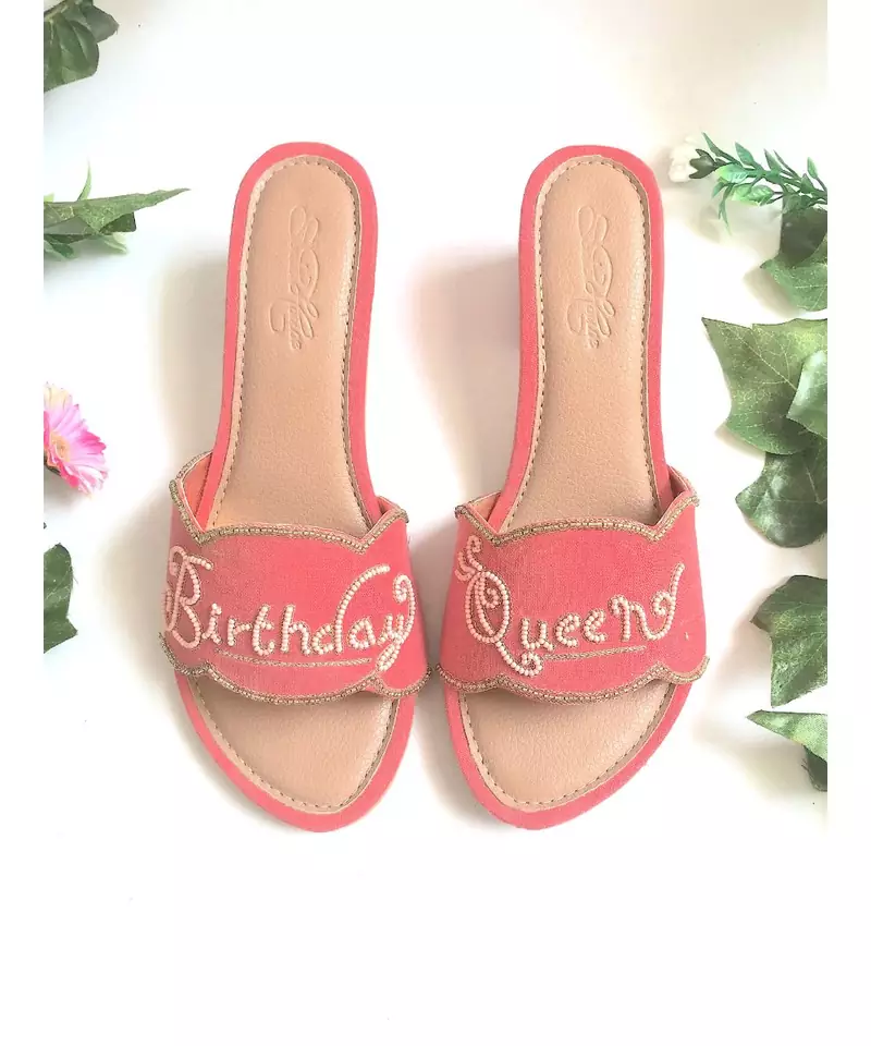 pink leather Birthday Queen  flats footwear