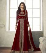 Maroon Embroidered Faux Georgette Salwar