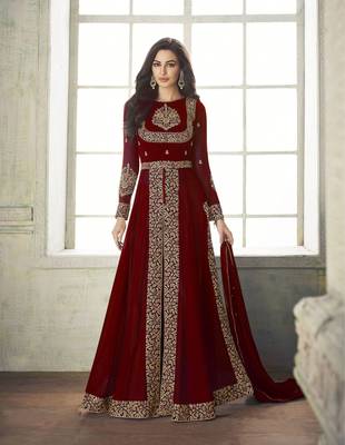 Maroon Embroidered Faux Georgette Salwar 4