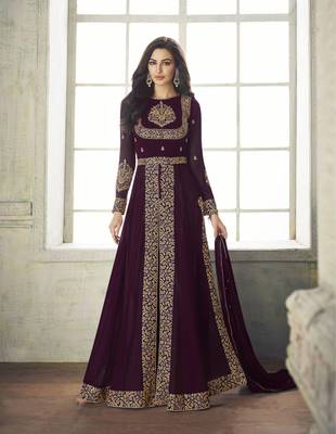 Purple Embroidered Faux Georgette Salwar 3