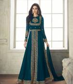 Sky-Blue Embroidered Faux Georgette Salwar