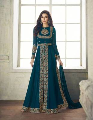 Sky-Blue Embroidered Faux Georgette Salwar 5