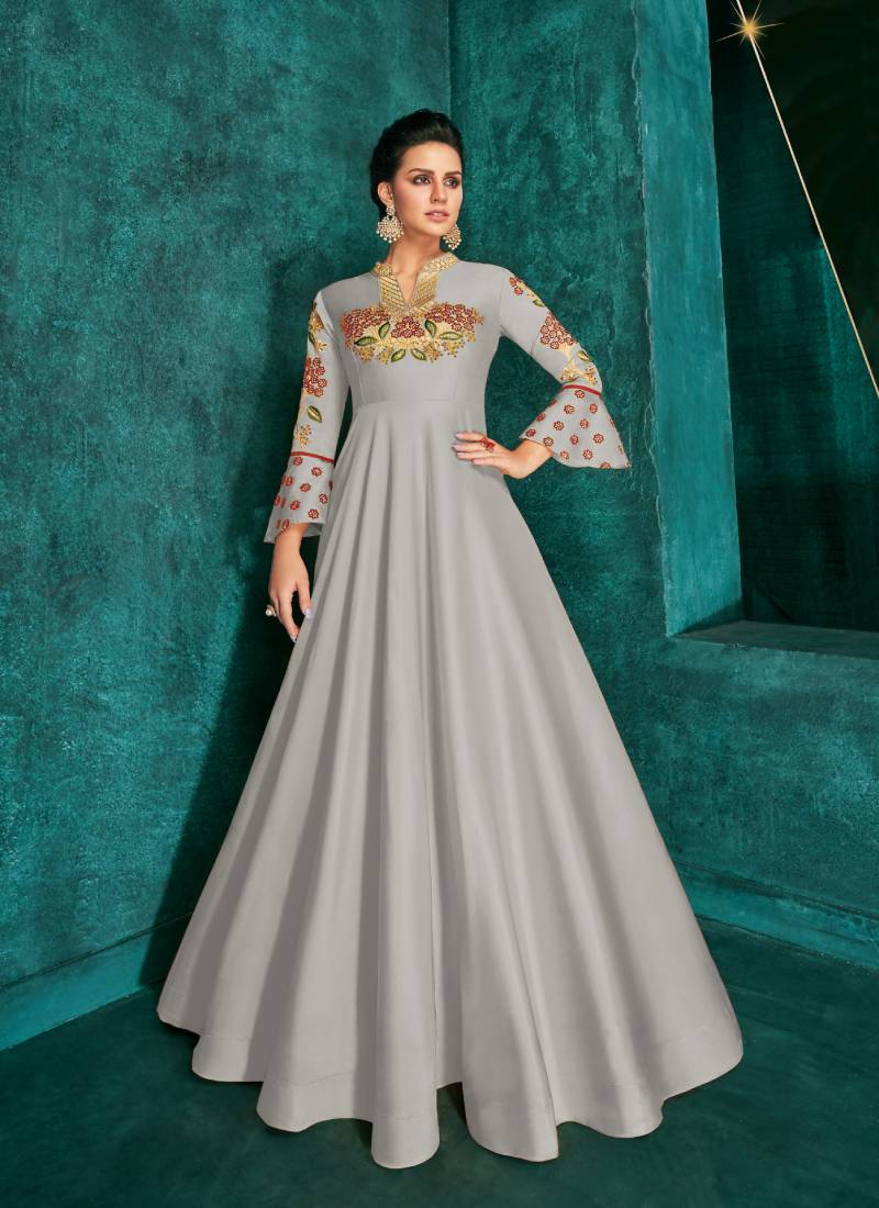 Silver embroidered silk salwar