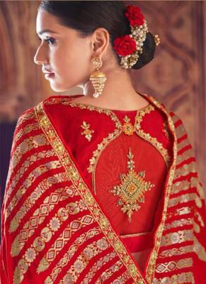 Red woven silk blend saree with blouse 3