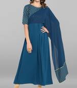 Janasya Turquoise printed crepe ethnic-kurtis