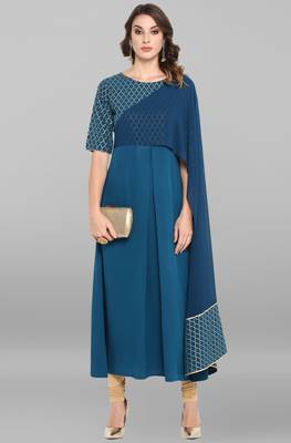 Janasya Turquoise printed crepe ethnic-kurtis 2