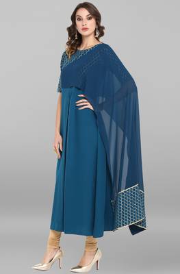 Janasya Turquoise printed crepe ethnic-kurtis 3