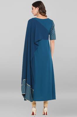 Janasya Turquoise printed crepe ethnic-kurtis 4