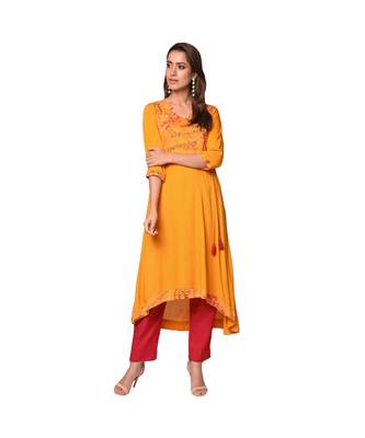 Libas Mustard printed viscose kurti 1