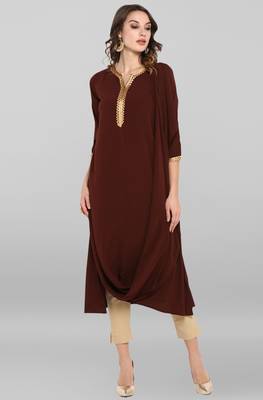 Janasya Brown printed crepe ethnic-kurtis 1