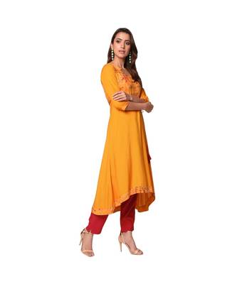 Libas Mustard printed viscose kurti 2