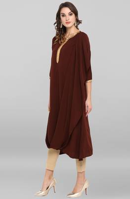 Janasya Brown printed crepe ethnic-kurtis 3