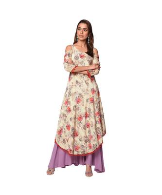 Libas Beige printed Satin kurti 1