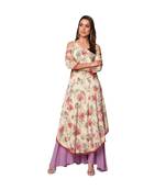 Libas Beige printed Satin kurti