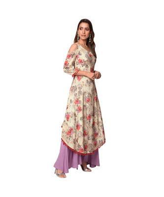 Libas Beige printed Satin kurti 2