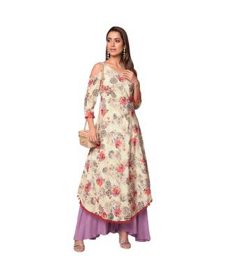 Libas Beige printed Satin kurti 3