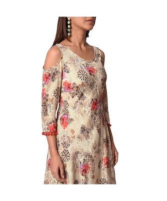 Libas Beige printed Satin kurti 4