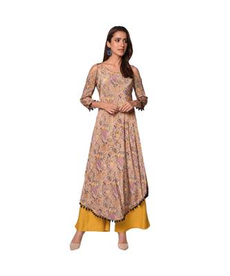 Libas Brown printed Satin kurti 1