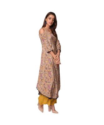 Libas Brown printed Satin kurti 2