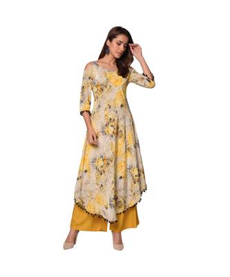 Libas Yellow printed Satin kurti 1