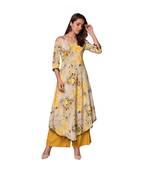 Libas Yellow printed Satin kurti