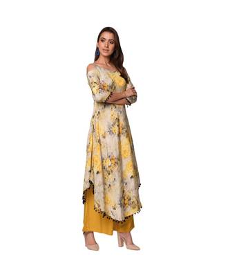 Libas Yellow printed Satin kurti 2