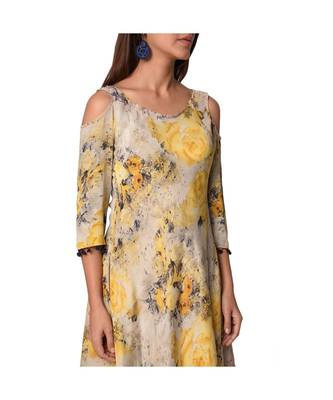 Libas Yellow printed Satin kurti 3