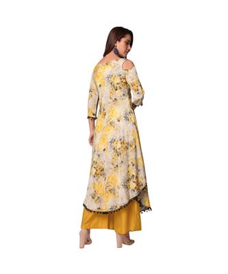 Libas Yellow printed Satin kurti 4