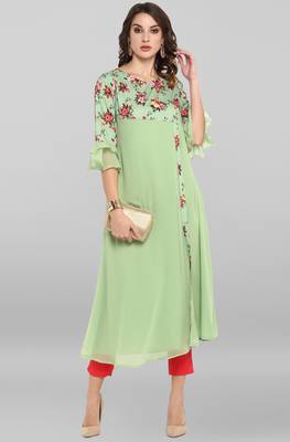 Light green printed crepe ethnic kurtis 2