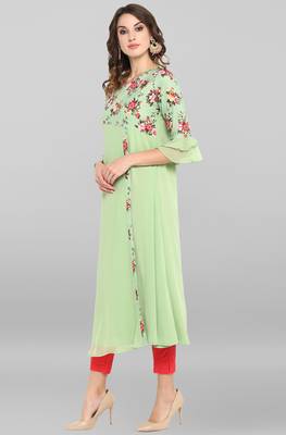 Light green printed crepe ethnic kurtis 3