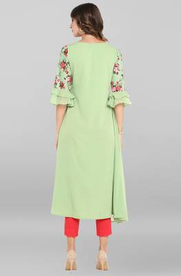 Light green printed crepe ethnic kurtis 4