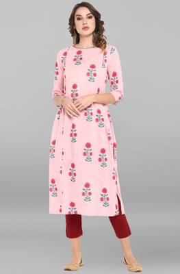 Janasya Pink printed cotton ethnic kurtis 1