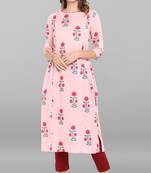 Janasya Pink printed cotton ethnic kurtis