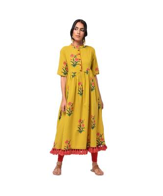 Libas Mustard printed Cotton kurti 1