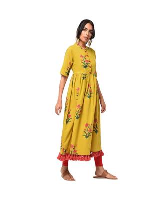 Libas Mustard printed Cotton kurti 2