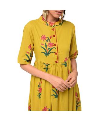 Libas Mustard printed Cotton kurti 3