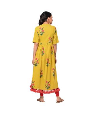 Libas Mustard printed Cotton kurti 4