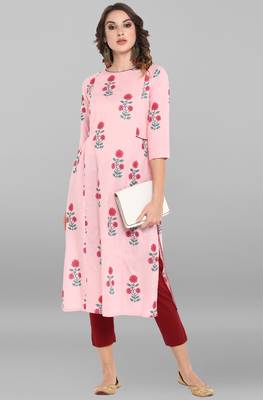 Janasya Pink printed cotton ethnic kurtis 2