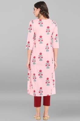 Janasya Pink printed cotton ethnic kurtis 4