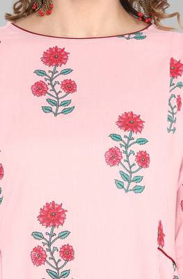 Janasya Pink printed cotton ethnic kurtis 5