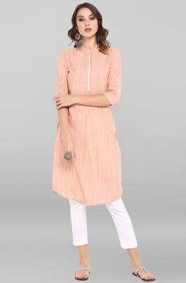 Janasya Peach printed cotton ethnic-kurtis 1